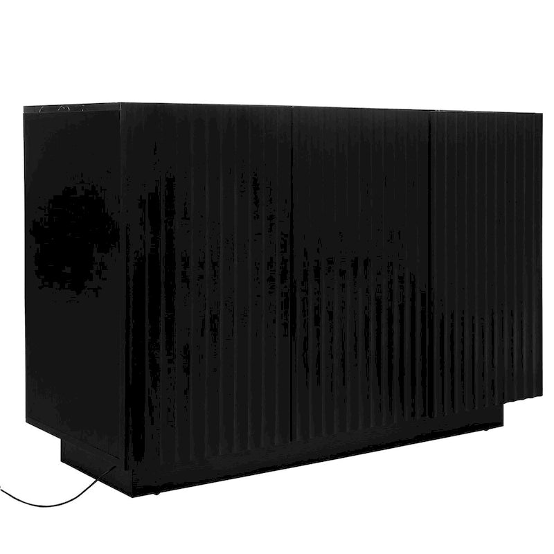 LED Carved Line 3 Door Storage Cabinet,Sideboard Buffet Cabinet With Adjustable Shelf,Large Storage Accent Cabinet