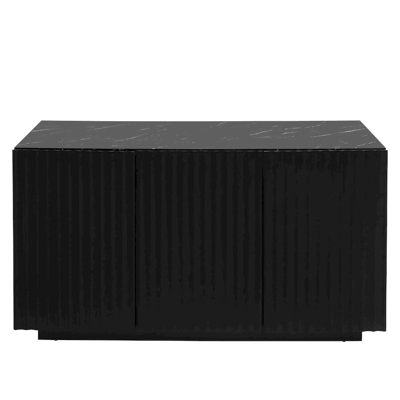 LED Carved Line 3 Door Storage Cabinet,Sideboard Buffet Cabinet With Adjustable Shelf,Large Storage Accent Cabinet